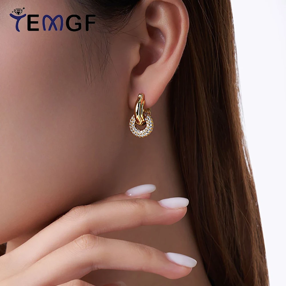 

Женские серьги-гвоздики TEMGF, позолоченные 18 карат, полный 1,4 мм, цвет D, инкрустация муассанитом, серебро 925 пробы, вечерние сверкающие украшения для ушей, протестированные