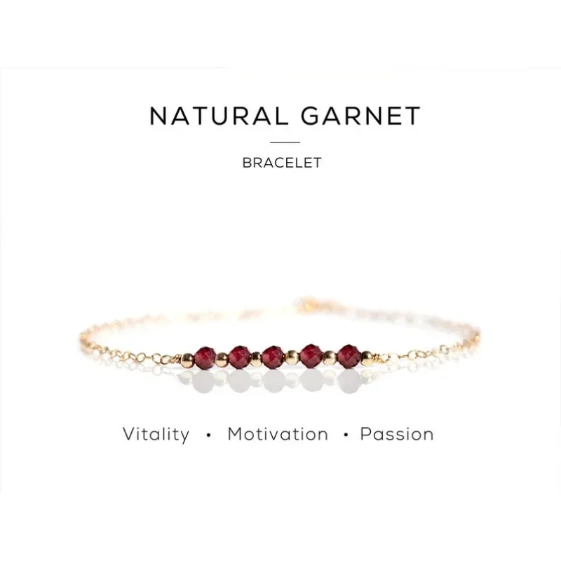 Garnet Bracelet, Delicate Bracelet with Tiny Red Gemstone, January Birthstone, for her gift