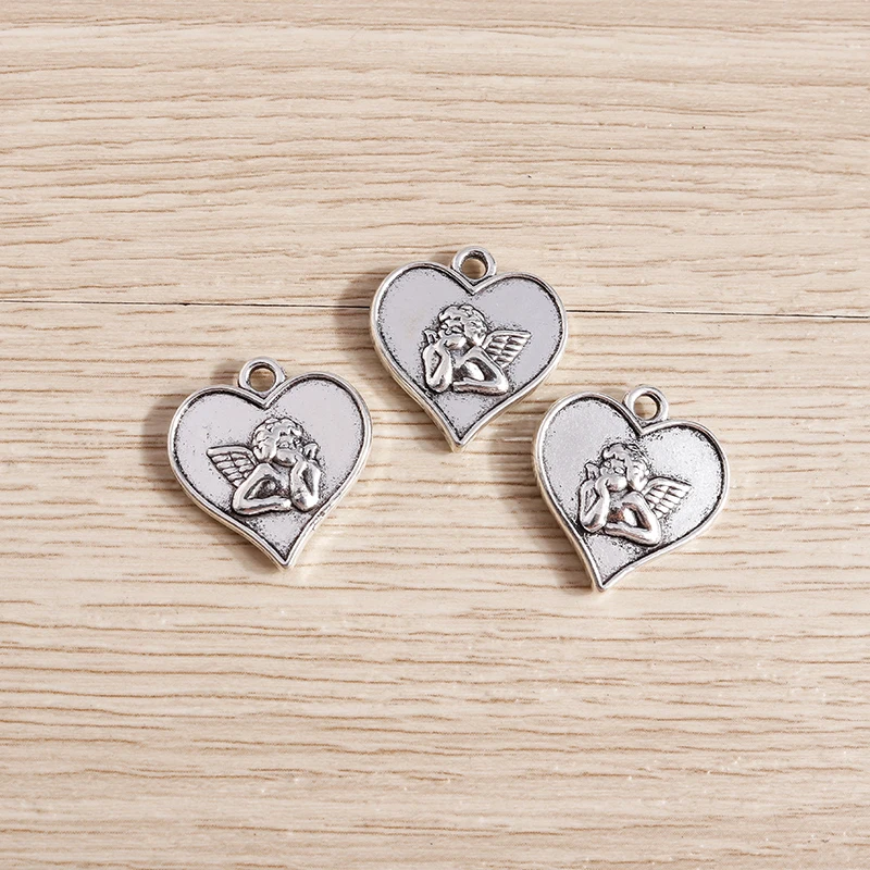 Tusember 10 Stück 18 x 19 mm Legierungsanhänger aus Metall, Engelsanhänger für handgefertigte Ohrringe, Halsketten, Schlüsselanhänger, Bastelbedarf – Detail 3