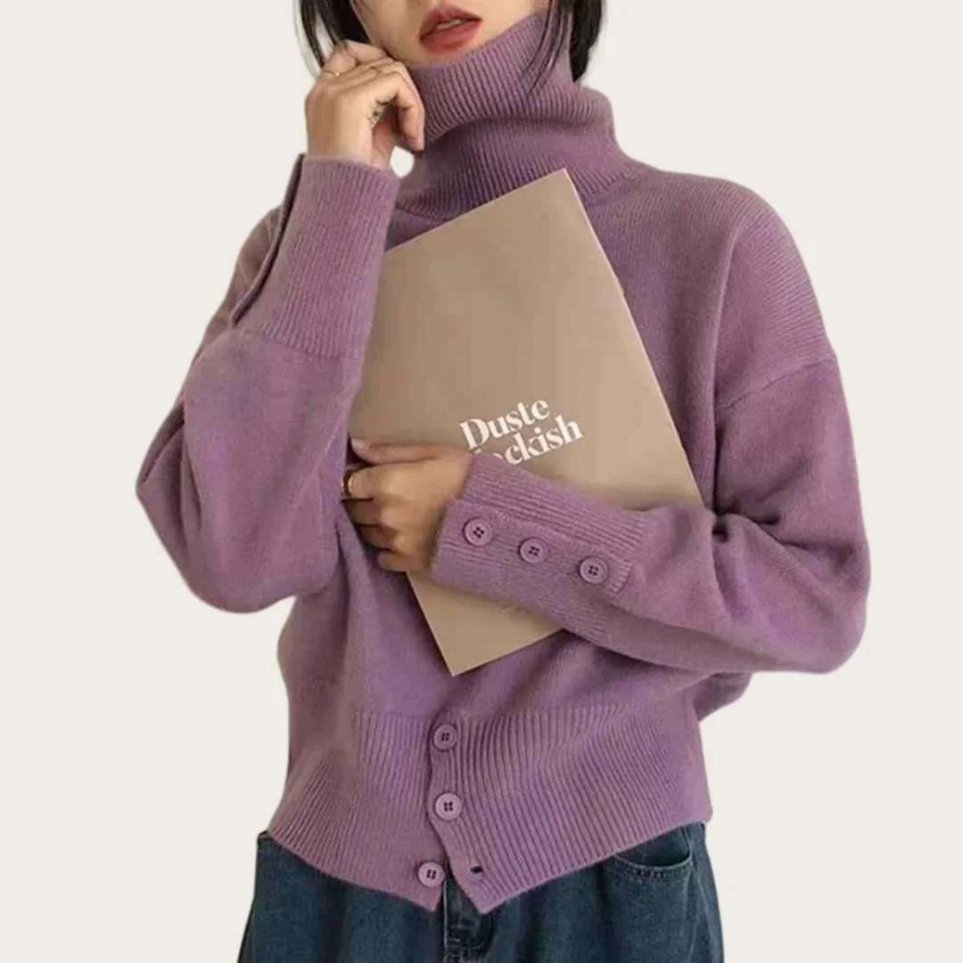 Autumn and Winter New Knit Turtleneck Pullover Sweater, Design Sense of Niche Chic Unique Knitwear Solid Color Casual Top Women