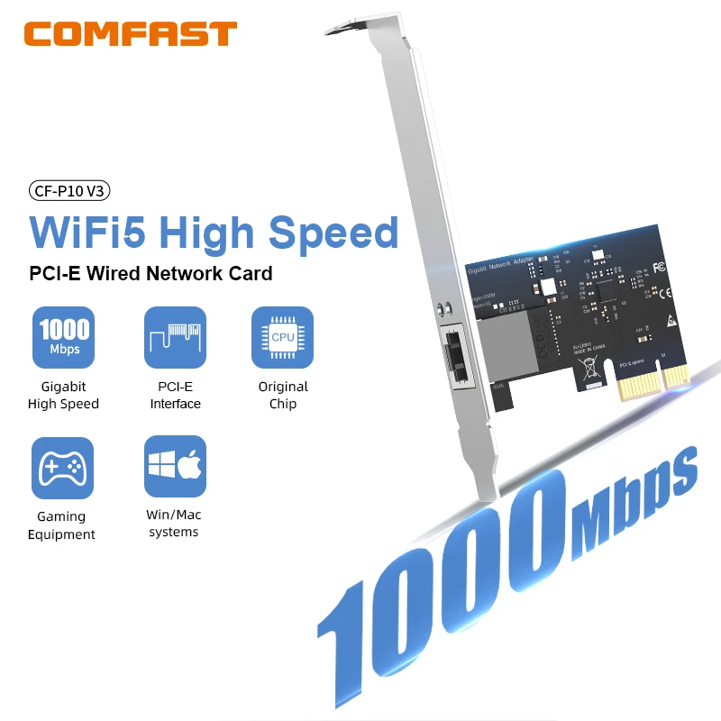 

COMFAST 1000Mbps PCl-E Interface RJ45 Network Card RTL8111 Chip Drive free For Win7/8/10/11Gaming LAN Dongle WiFi Card Adapter