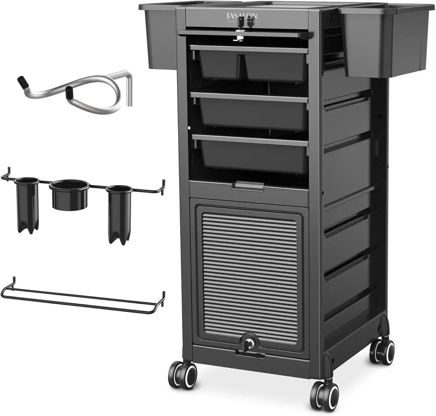 Beauty Salon Cart - Lockable Salon Trolley Cart with 6 Drawers and Tool Holders, Salon Stations for Hair Stylist, Rollin