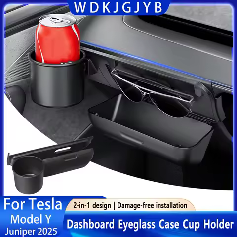 For Tesla Model Y Juniper 2025 Instrument Panel Glasses Box Water Cup Holder Car 2-in-1 Glasses Box Water Cup Holder Storage Box