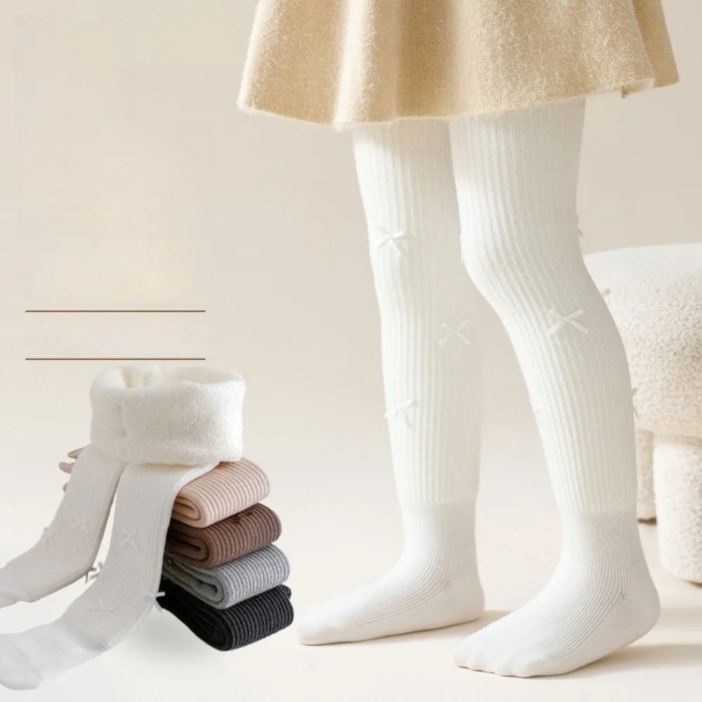 0-7 Year Old Children's Autumn and Winter Tight Fitting New Thick Warm Bowtie Pantyhose Cute Little Princess Long Tube Socks