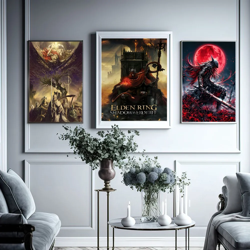 Game E-Eldens Ring Movie Sticky Posters Fancy Wall Sticker For Living Room Bar Decoration Vintage Decorative Painting