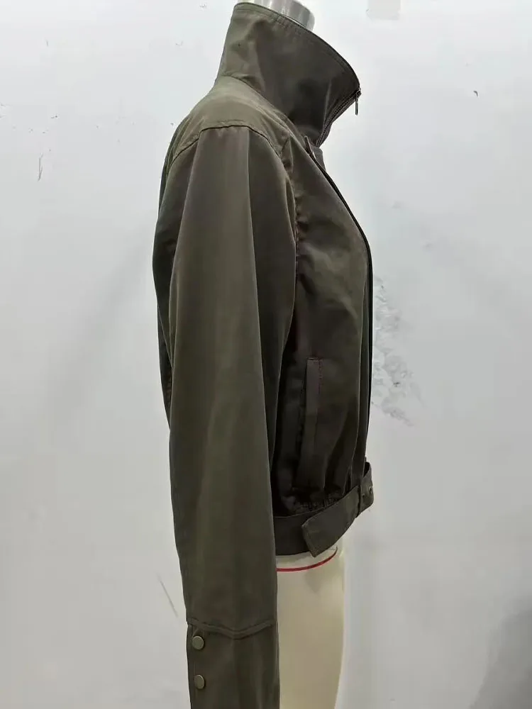 

HH женские однотонные пальто с высоким воротником на молнии и длинными рукавами, женские модные асимметричные короткие куртки на пуговицах, повседневные уличные короткие куртки