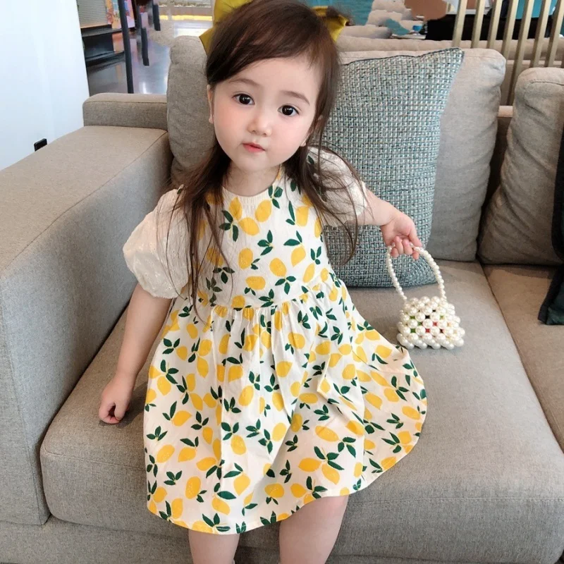 Baby girl floral fresh lemon pastoral style cute dress summer wear fashion skirt