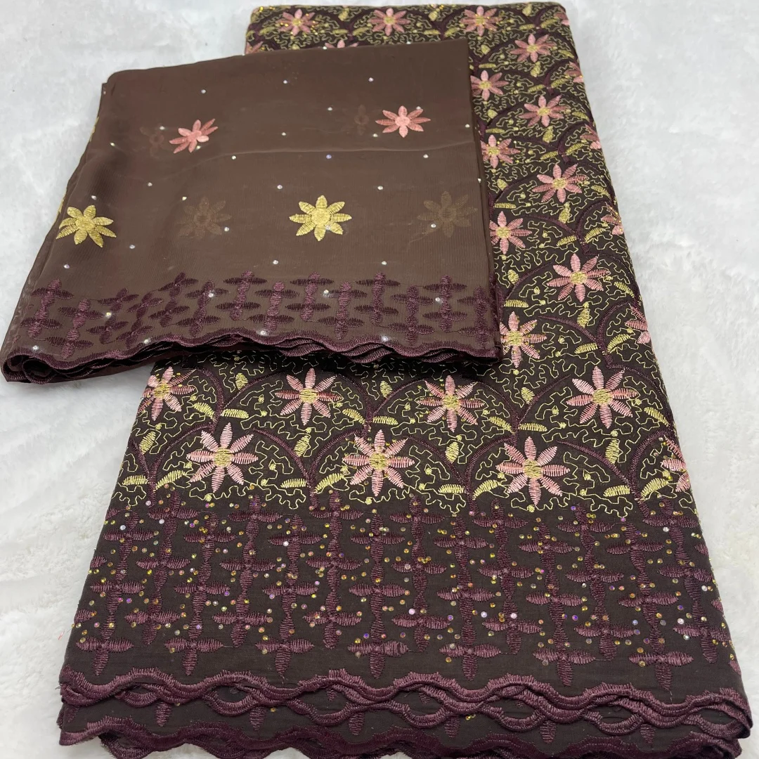 

2026 New Arrived Swiss Voile Lace African Embroidery 100% Cotton Lace Fabric 5+2 Yards Cotton Fabric For Sew Women Party Dresses