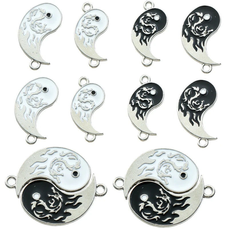 10pairs Mixed Tai Chi Bagua Alloy Charms Black White Pendant Connector DIY Necklace Bracelet For Jewelry Making Accessories