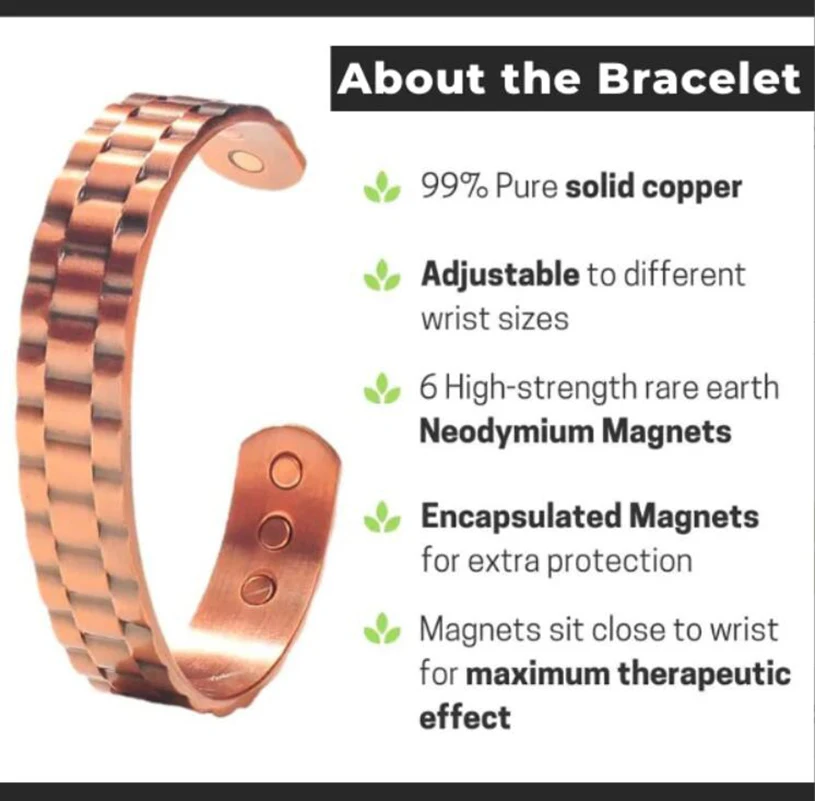 Pure Copper Magnetic Bracelet Men Arthritis Adjustable Magnets Women Cuff Therapy Health Energy Bangles Charm Jewelry