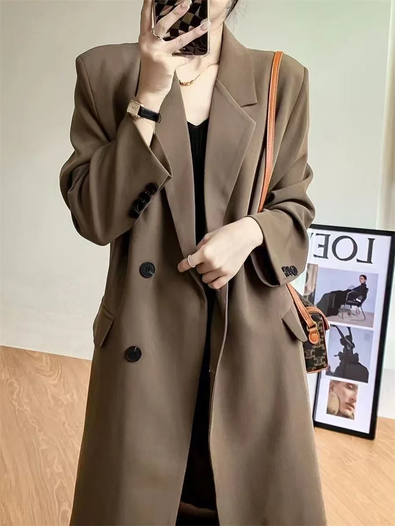 Blazers Vintage para mujer, chaquetas holgadas de manga larga con muescas y un solo pecho para oficina, novedad de otoño 2025