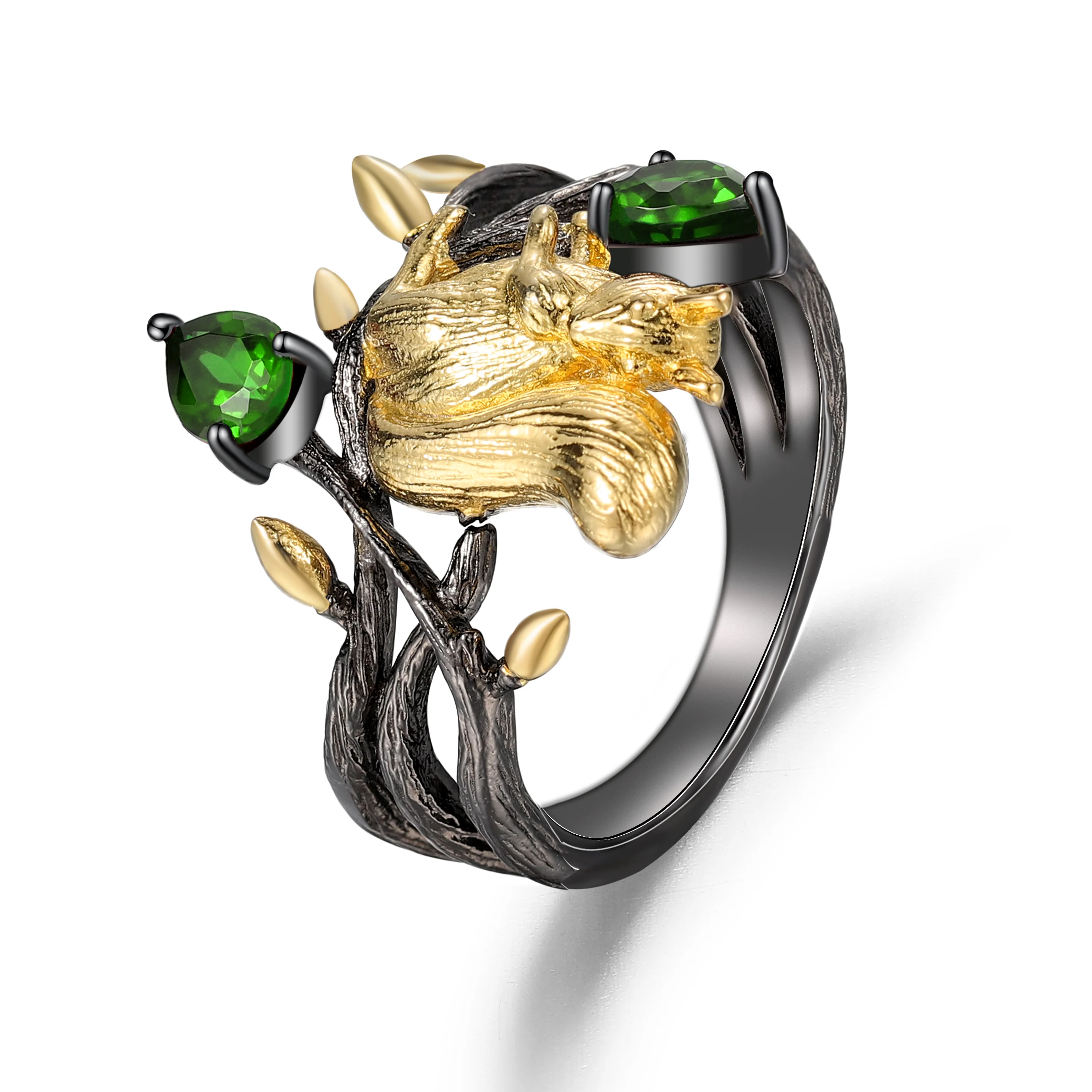 

New Designer Antique Series Squirrel Natural Chrome Diopside 925 Sterling Silver Women Ring