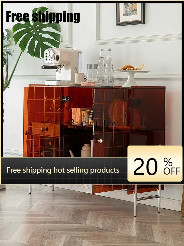 Customizable Light Luxury Acrylic Sideboard Cabinet Living Room Glass Storage Cabinet