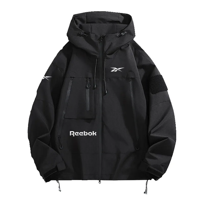 

Reebok men's hooded jacket, multi-zip waterproof sliding windproof coat, comfortable and loose hiking jacket for camping