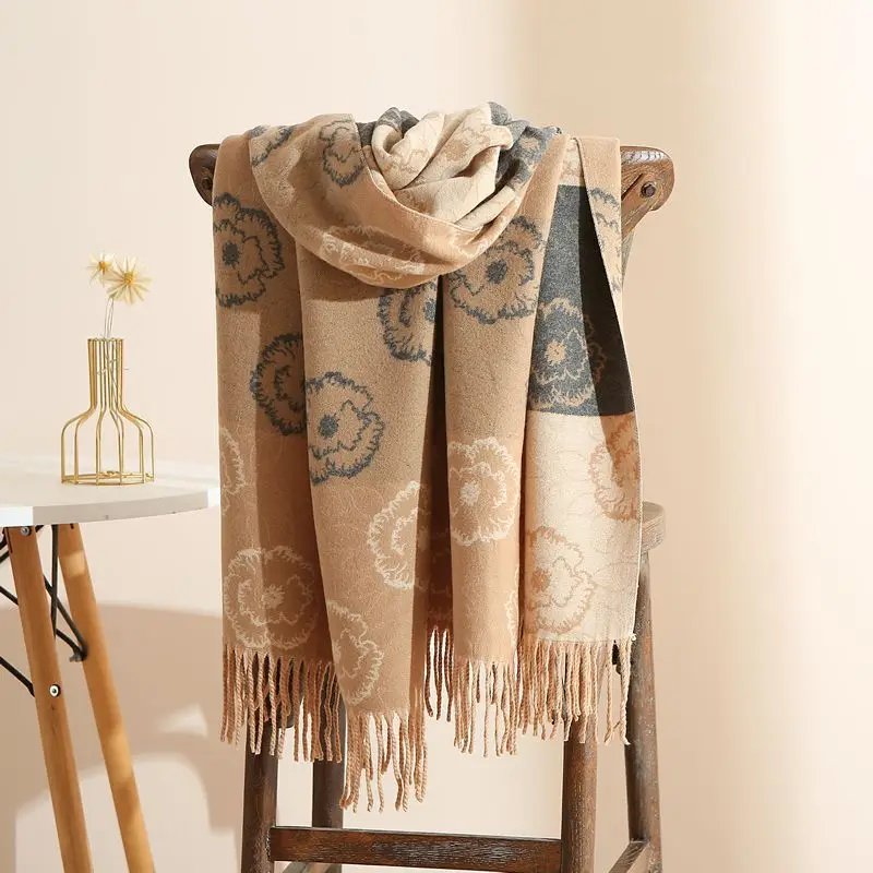 

Winter Cashmere Feel Scarf Women Warm Neck Wrap Luxury Double Sided Thick Fringe Shawl Free Shipping