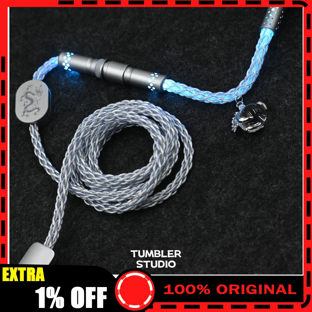 Tumbler Studio Silver Dragon Red Dragon Theme 8K Single Crystal Copper Custom Mechanical Keyboard Aviator Cable Coiled Cord