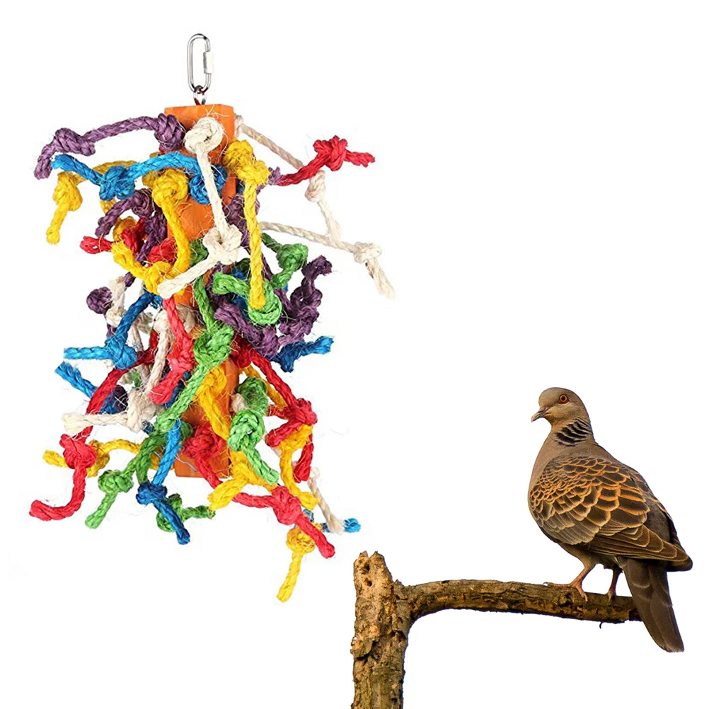 Hanging Parrot Bird Toy Colorful Knots Block Chewing Toy Parrot Cage Accessories parrot chewing toy bird bite toy