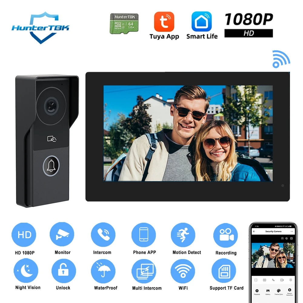 

Wireless WiFi Video Intercom System 1080P Tuya Smart Video Doorbell Camera Touch Screen 2 Way Audio Smart Life APP Unlock