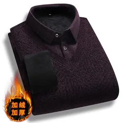New Winter Men Shirt Collar Sweaters Male Casual Knitted Pullover Sweaters High Quality Man Outwear Fleece Warm Sweatercoats 5XL