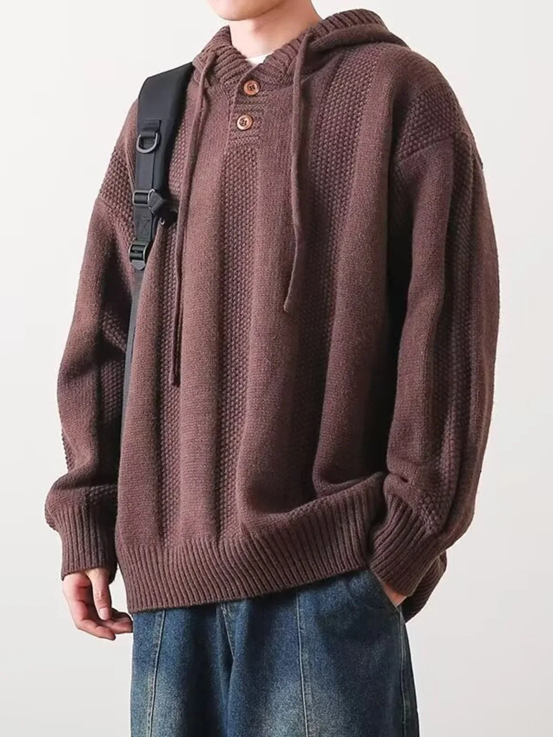 

Свободная мужская вязаная шапка, свитер, осень-зима, теплая однотонная повседневная вязаная верхняя одежда, модная уличная одежда