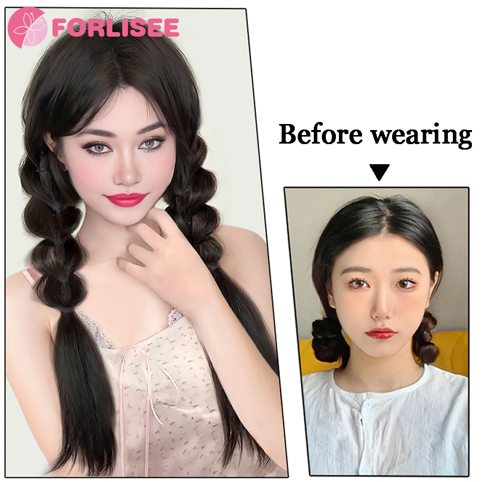 FORLISEE Synthetic Ponytail Wig Female Tear Cartoon Bubble Braid Twist Double Ponytail Boxing Braid Ponytail