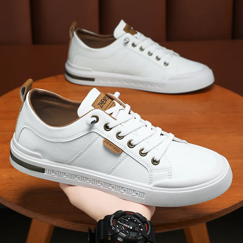 

High Quality Men's Low-Top Leather Sneakers Soft Durable White Casual Shoes Trendy Skate-Inspired Footwear for Streetwear Daily