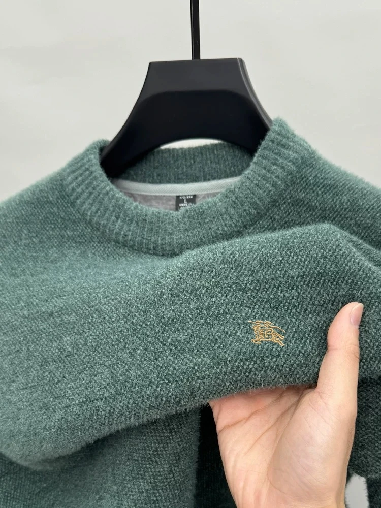 

High quality velvet thickened warm sweater men round neck designer luxury brand warhorse embroidery winter new knitted pullover