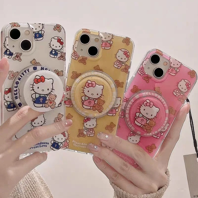 Süße Hello Kitty Magnetische Halterung Magsafe Wireless Charge Handyhülle für Samsung Galaxy S25 Edge 5G S24 S22 S23 Plus Ultra Shell