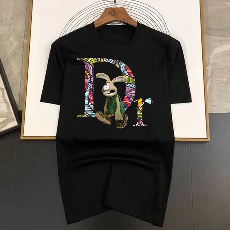 

Модная роскошная брендовая футболка с короткими рукавами и принтом кролика на весну-лето и модная повседневная универсальная футболка