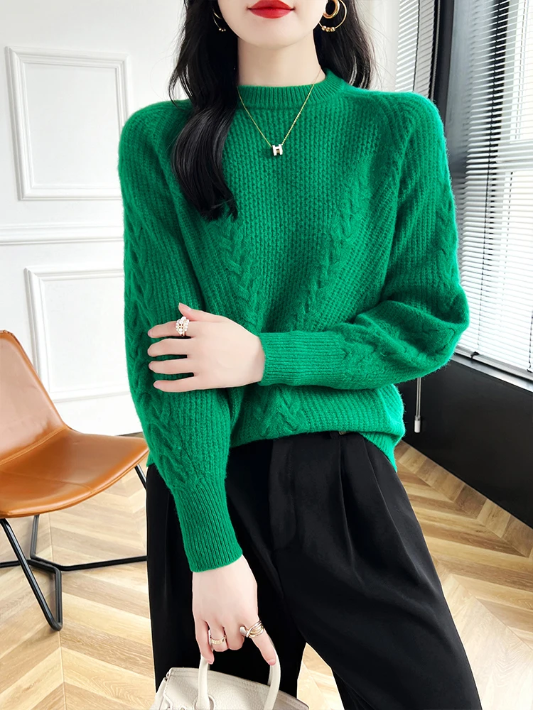 2024 New Women Cashmere Sweater O-neck Pullover Autumn Winter Warm Comfortable Fashion Clothes 100% Merino Wool Knitwear Tops