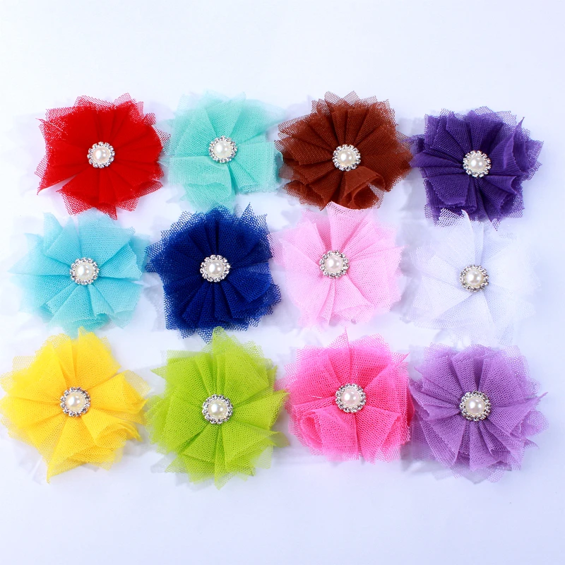 200PCS 6.5CM Mini Tulle Mesh Artificial Flowers For Wedding Invitation Christmas Flowers For Dress Decoration Flower Head