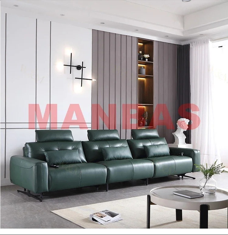 MANBAS Italian Genuine Leather Power Recliner Electric Reclining Sofa Set Functional Salon Cama Sectional Couch Theater Seat