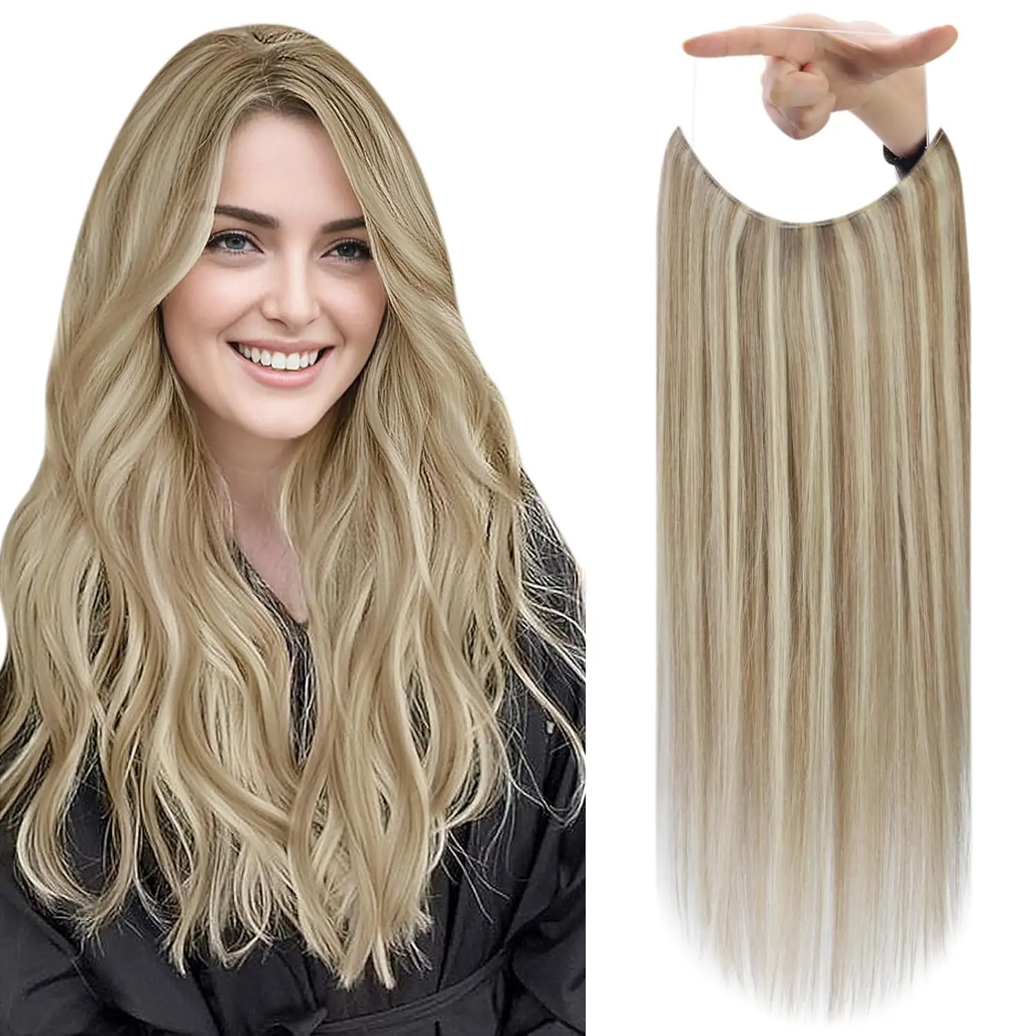 قطعة واحدة من وصلات خيط السمك شعر بشري 12-26 بوصة # 27 للحصول على ملمس خفيف الوزن ومريح #1