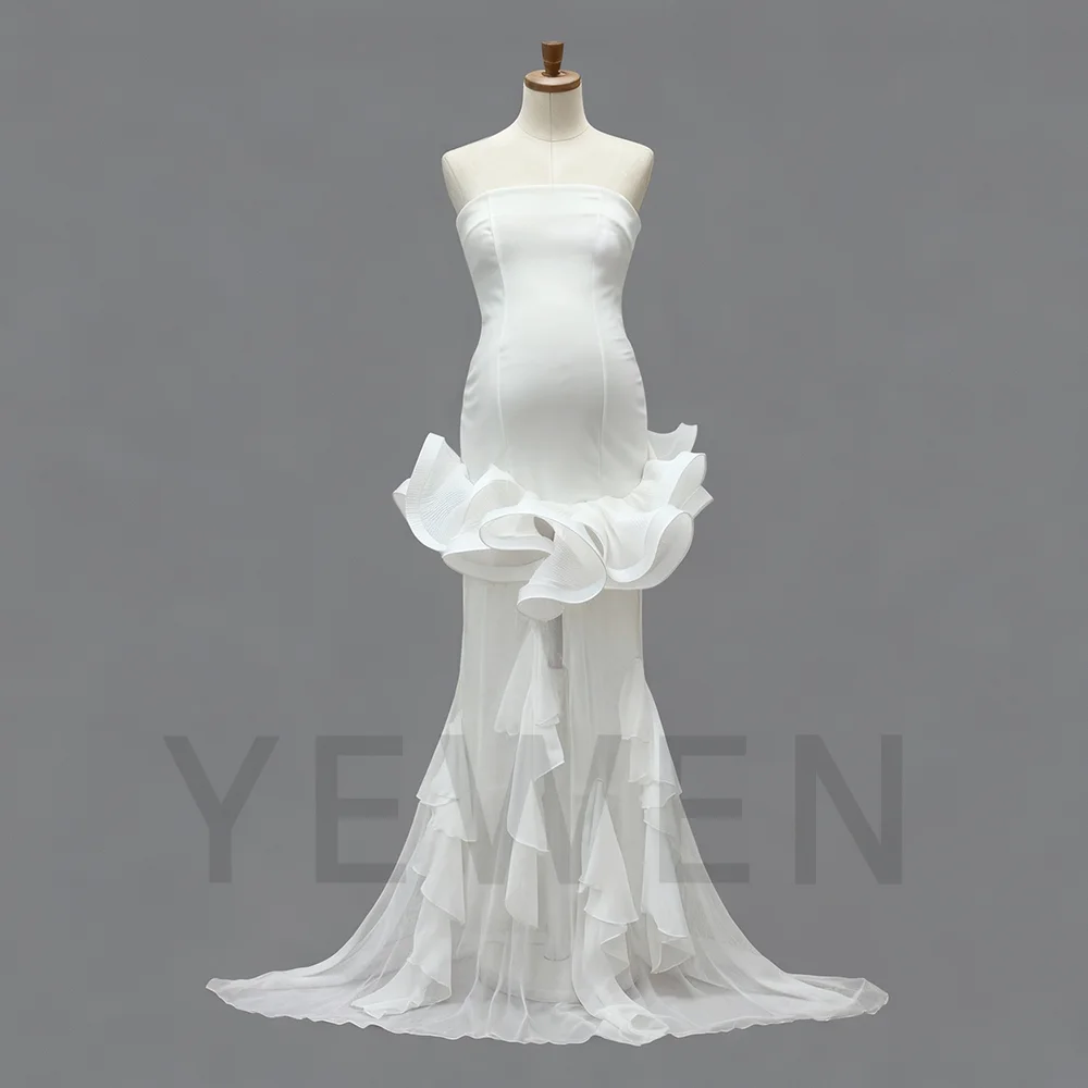 Abiti da Maternità Senza Spalline Stile Sirena Bianchi per Servizi Fotografici Unici in Spandex per Fotografia di Gravidanza