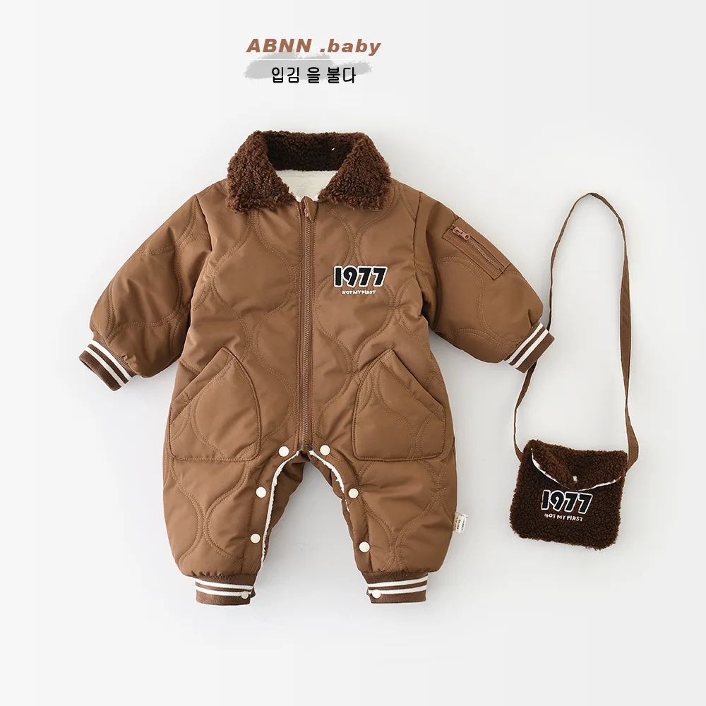 2025 شتاء جديد طفل طويل الأكمام الصوف رومبير + حقيبة الرضع فتاة الدافئة التلبيب بذلة زائد المخملية سميكة طفل الملابس 0-24 متر #3