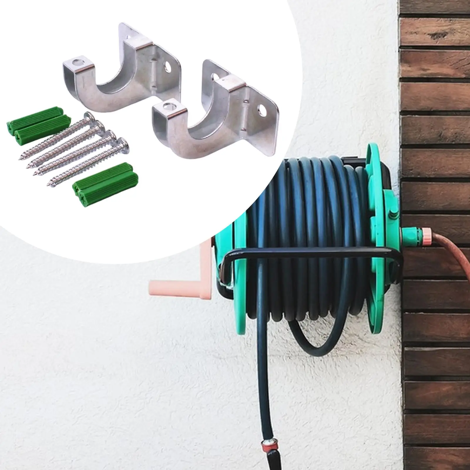 2 Pieces Garden Hose Reel Wall Hangers Garden Reel Holder Wall Mount Easy Installation Water Hose Cart Hooks for Backyard