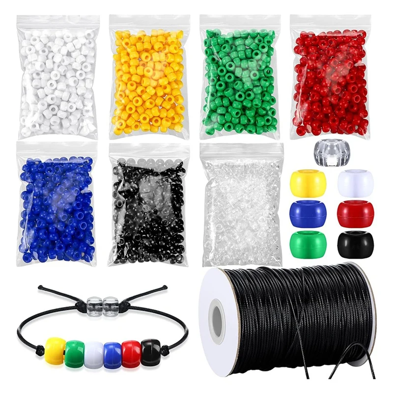 1400Pc Plan Black Red White Yellow Green Blue Clear Beads With 100 Yards Waxed Cotton Thread Cord Christian Teaching Kit