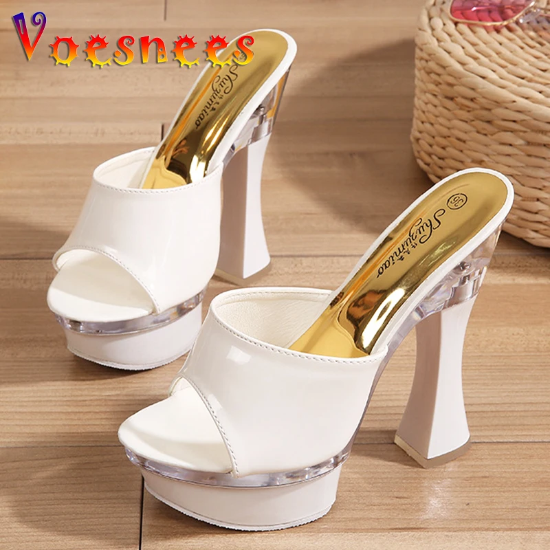 Shoes Women Slippers Sexy Super High Heel 14CM  Waterproof Table Slippers Female Shoes Sandals Wedding Banquet Nightclub Pumps