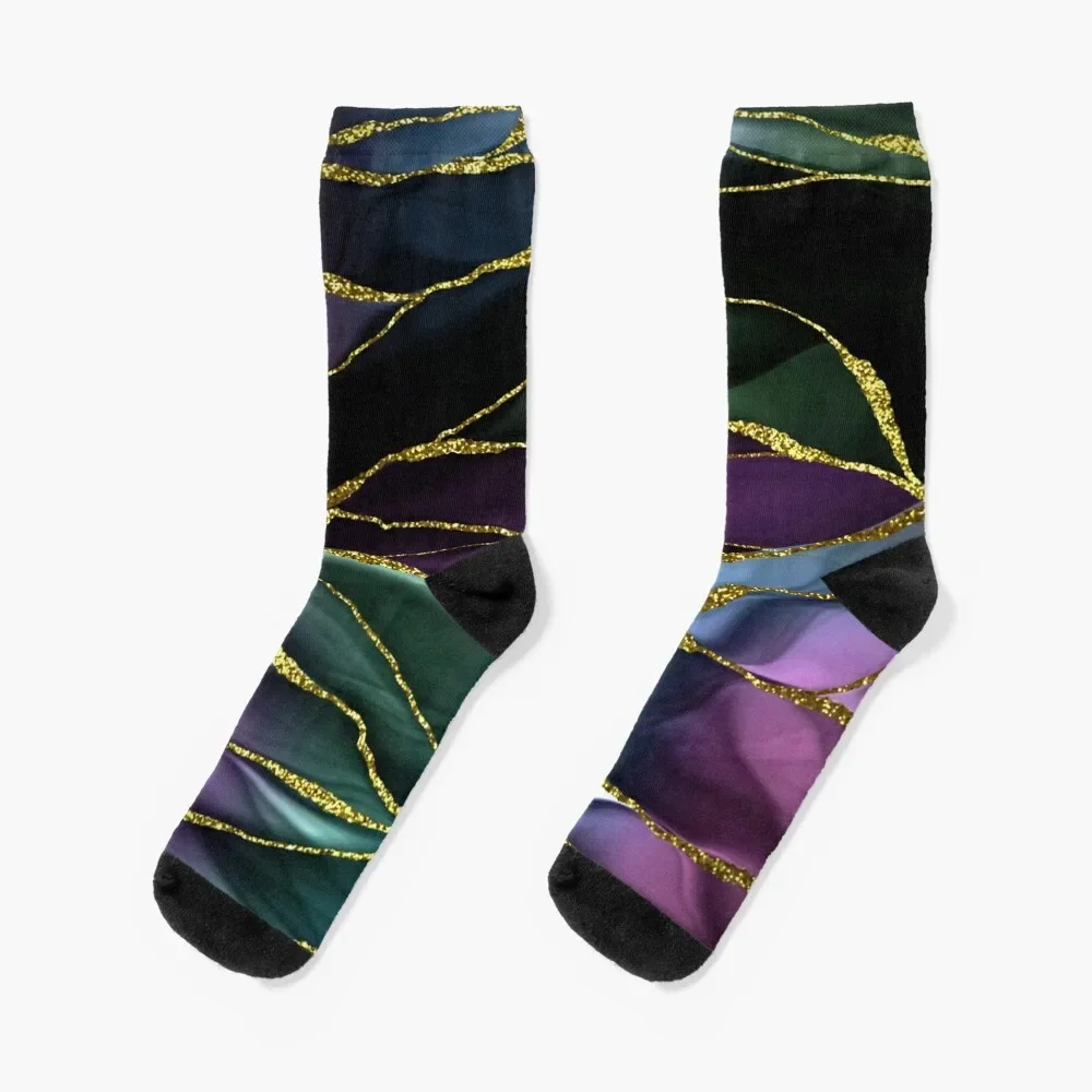 Purple Night Faux Marble Landscape Socks valentine gift ideas basketball Socks For Women Men's