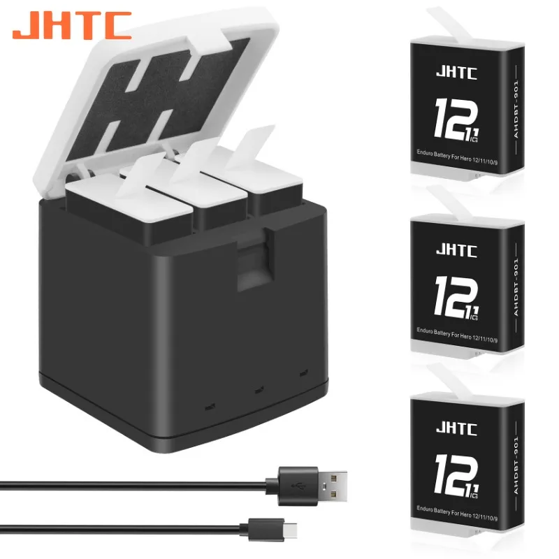 JHTC 1800mah Battery For Gopro Hero 12 Camera Battery Charger For Gopro Hero11 Hero12/10/9 Camera Accessories