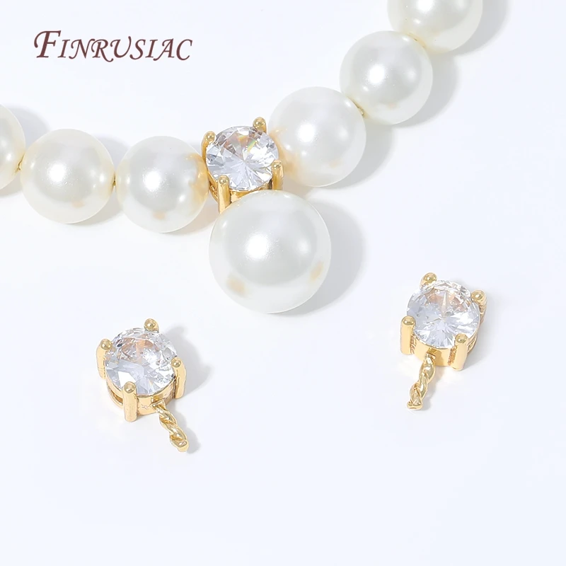 18K Gold Plated CZ Prong Set Pearl Connector,Zircon Inlaid Pearl Mounting Accessories,DIY Necklace Bracelet Jewelry Making view 2