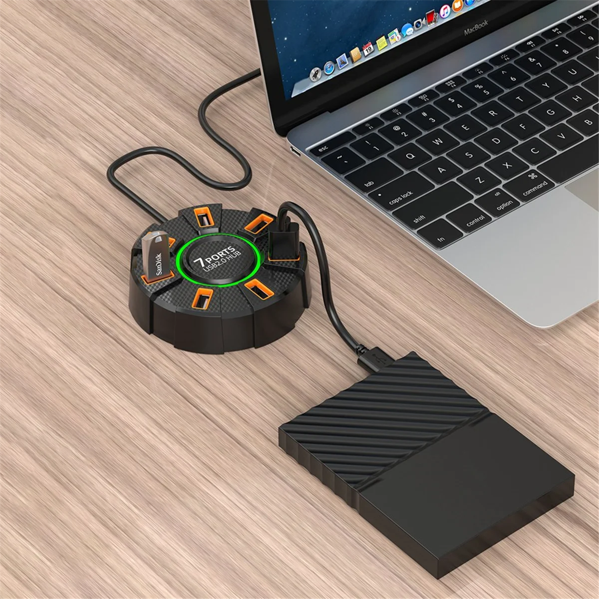 N18R USB 2.0 Hub متعدد الفاصل محول 5Gbps عالية السرعة USB الفاصل محول الطاقة المتوسع المتعدد للكمبيوتر المحمول، 7 منافذ