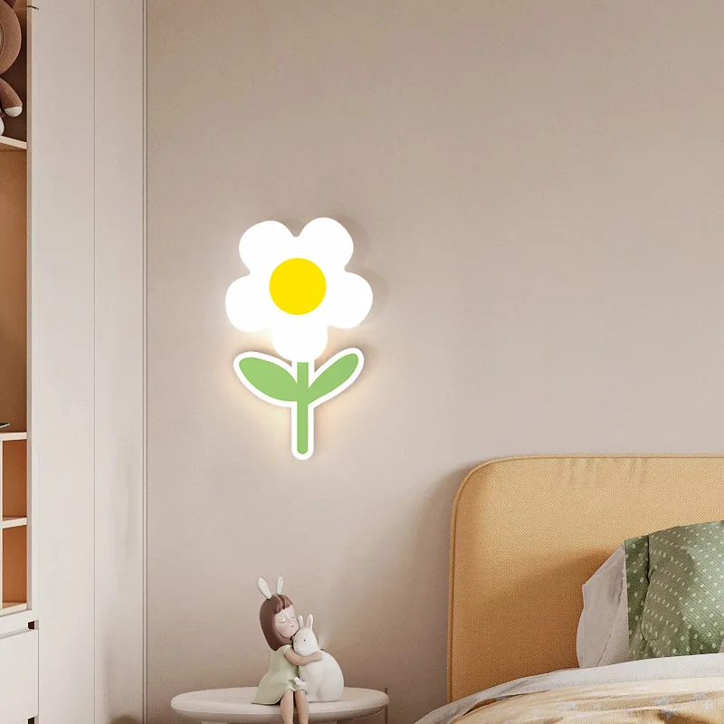 Imagem -04 - Led Lâmpada de Parede com Design Flor para Quarto das Crianças Cuidados com os Olhos Quarto do Bebê Quarto Cabeceira Berçário Iluminação Escolar Controle Remoto