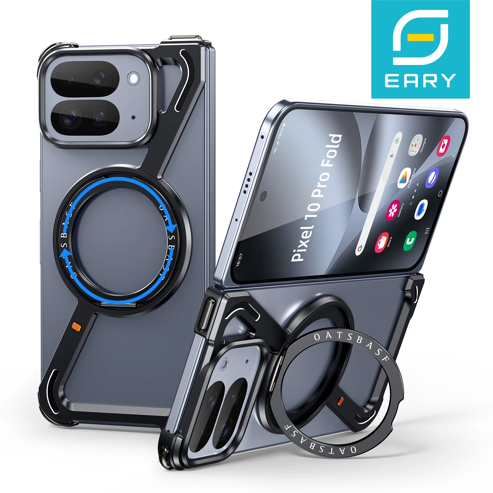 

Eary для Google Pixel 9/10 Pro Складной чехол для телефона с подставкой на 360° ° Вращающаяся магнитная металлическая безрамная защитная алюминиевая крышка