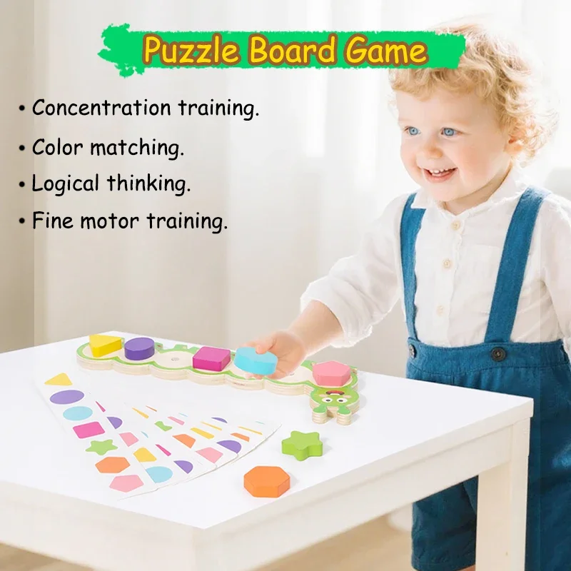 Puzzles chenille magnétiques Montessori, jouets pour enfants, jeu de société d'entraînement à la réflexion logique, couleurs et formes assorties