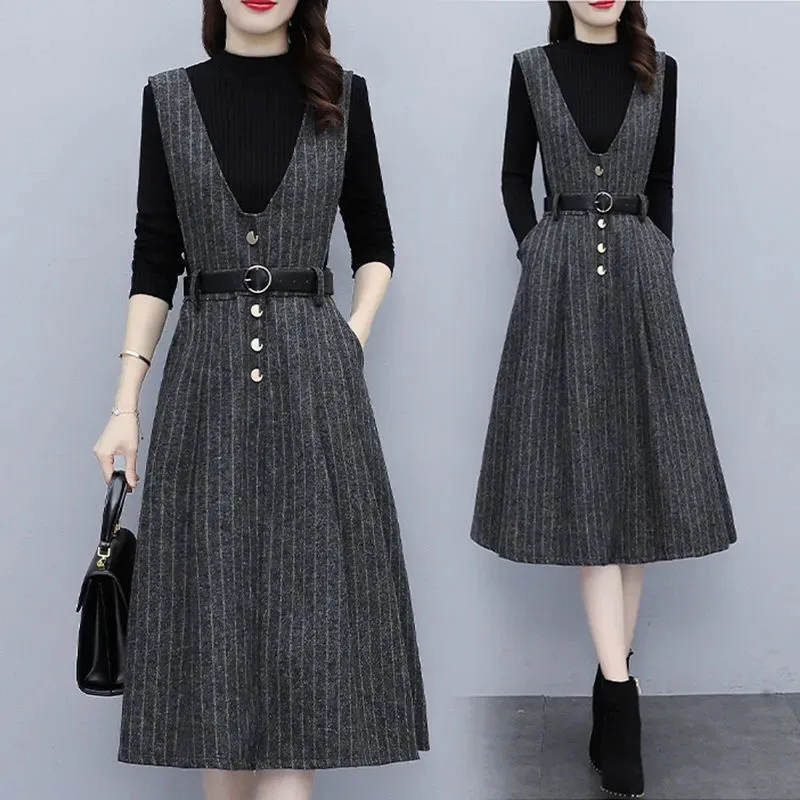 

Women's Singleton Tank Long Vest Skirt, Woolen Sleeveless Dress, Female Pullover Waistcoat, A-line Skirts, New, Autumn, Winter