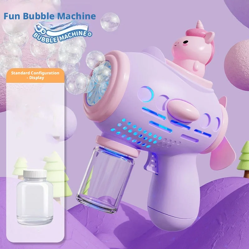 

Handheld unicorn electric bubble gun, bubble machine, automatic soap blower with lights, 2026summer outdoor party toys gifts
