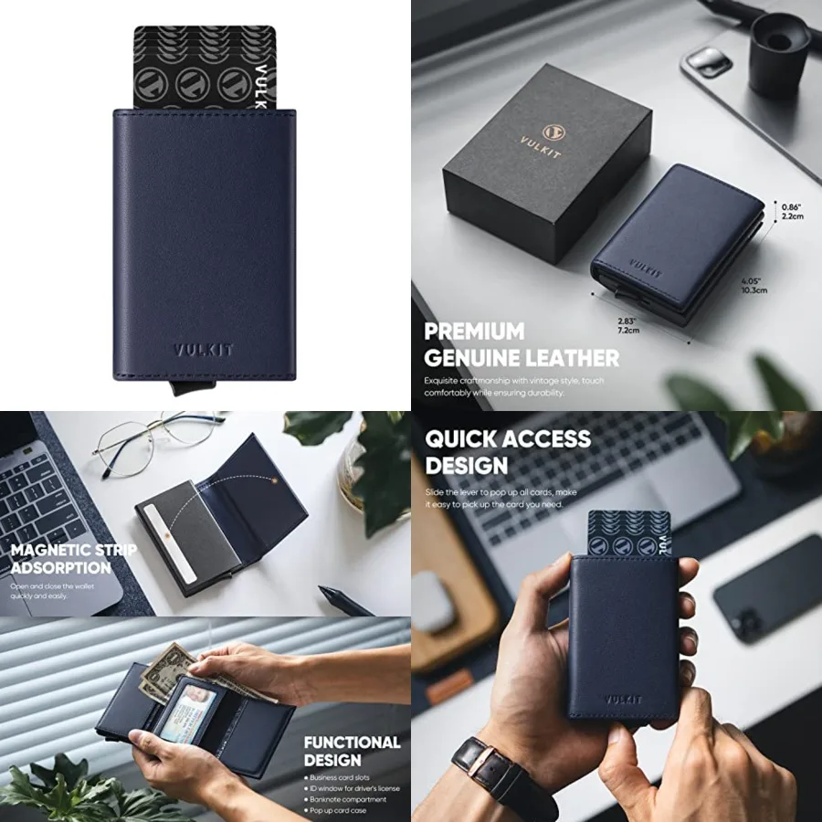 

Pop up Wallet Minimalist Cash Wallets RFID Blocking Leather Smart Credit Card Holder with Magnetic Closure for Men