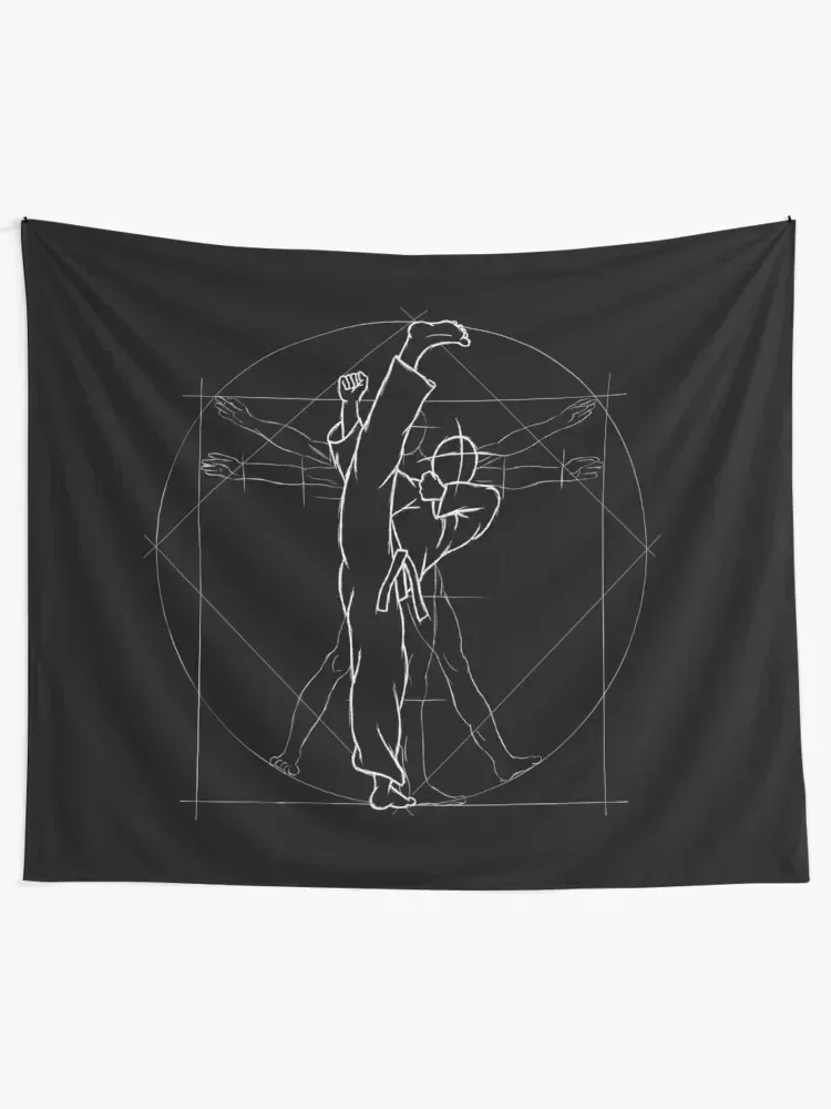 Tae Kwon Do Roundhouse Kick Vitruvian Man Tapestry Hanging Wall Room Aesthetic Tapestry