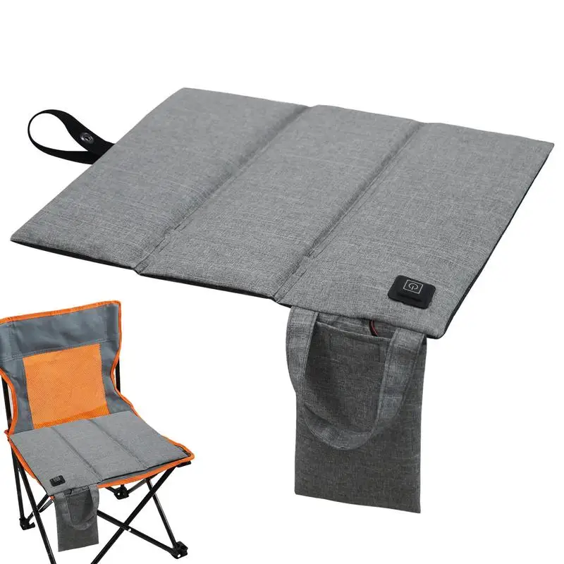 Camping Chair Folding Heated Cushion For Winter Portable 3 Level Temperature Adjustable USB Heating Pad With Side Pocket